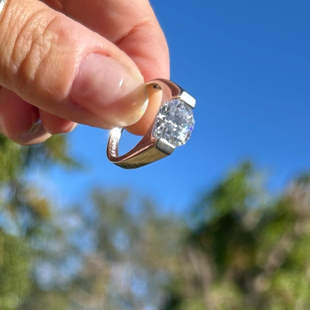 🌟3 ct CZ modern floating set ring, 925 silver band, size 7